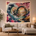 thumbnail image 1 of Teal Wave with Cherry Blossoms and Portal Scene, Serene Japanese Inspired for Nature Lovers, Floral Ocean Portal Art, Housewarming Gift Tapestry Wall Hanging for Bedroom and Living Room, 1 of 7