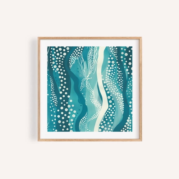 Teal Wave Japandi Minimalist Restroom Bathroom Poster Art, Unframed Poster
