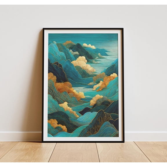 Teal Wave Landscape Unframed Paper Print