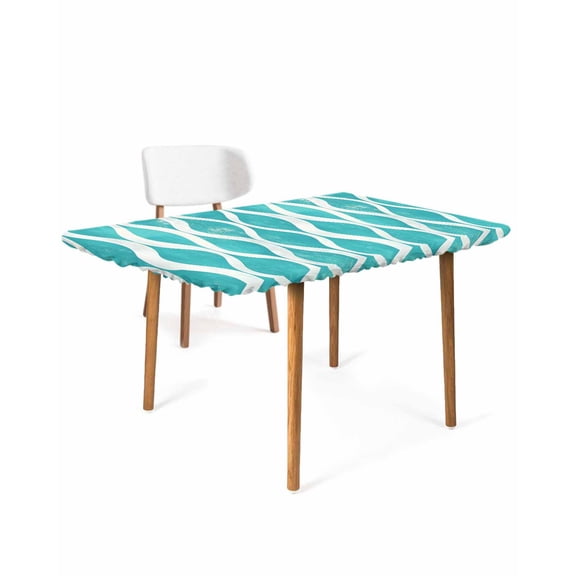 Teal Wave Rectangle Tablecloth, Waterproof Elastic Fitted Table Covers for 4 Foot Tables, 24x50inch Decorative Tablecloths for Picnic, Camping, Indoor, Outdoor, Modern Abstract Art Farmhouse