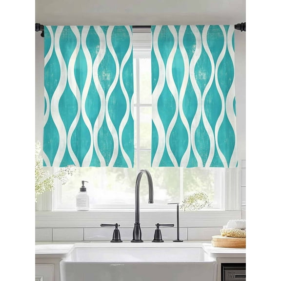 Teal Wave Sheer Curtains for Living Room Bedroom Modern Abstract Art Farmhouse Sheer Curtains 54 Inch Long 2 Panels Set Light Filtering Curtain Window Treatments Drapes for Dining Room