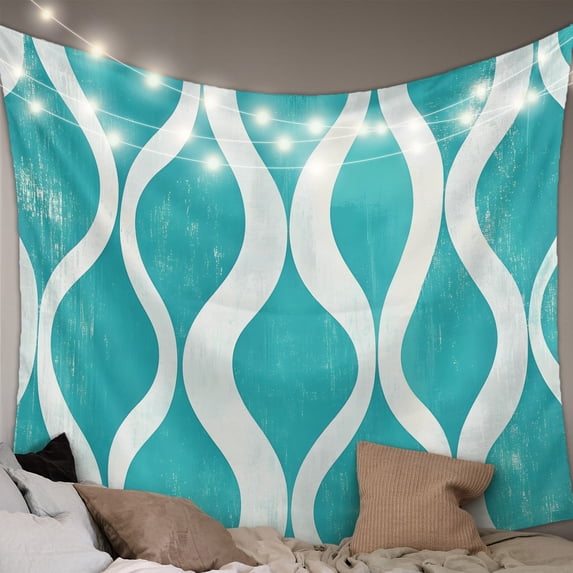 Teal Wave Small Tapestry for Bedroom Wall Hanging Tapestry, Modern Abstract Art Farmhouse Ceiling Backdrop Tapestries Poster Blanket Wall Decor for Teens Room Living Room Dorm 23" x 28"
