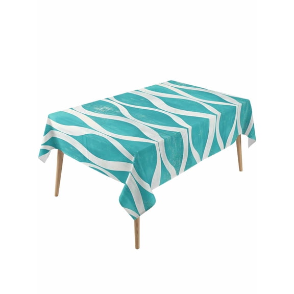 Teal Wave Table Cloth, Modern Abstract Art Farmhouse Waterproof Tablecloth for Rectangle Tables, Reusable Washable Fabric Table Cover for Restaurant Kitchen Dining Tables 60"x120"