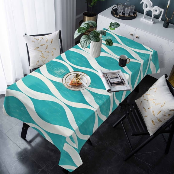 Teal Wave Tablecloth Rectangle Table Cloth 60x120 , Waterproof Tablecloth Outdoor Table Cloth, Modern Abstract Art Farmhouse Washable Table Cover for Kitchen Dining Party