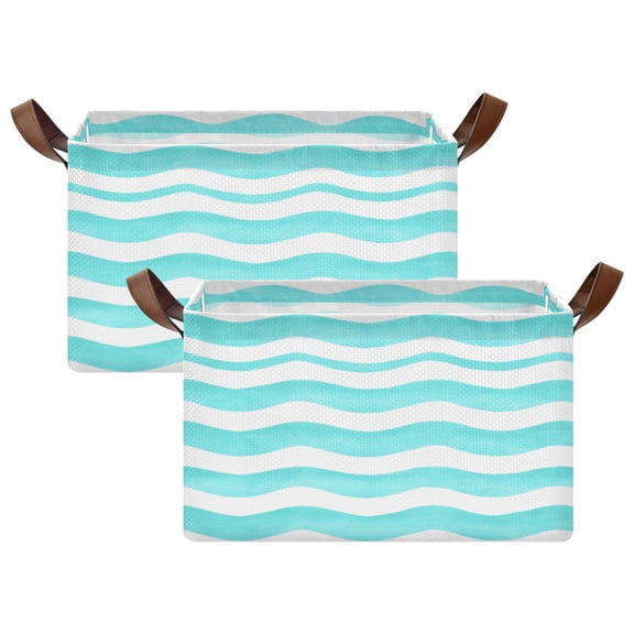 Teal Waves 16.9x11.4x10in Foldable Open Home Storage Bins Durable Water Resistant Shelf Baskets