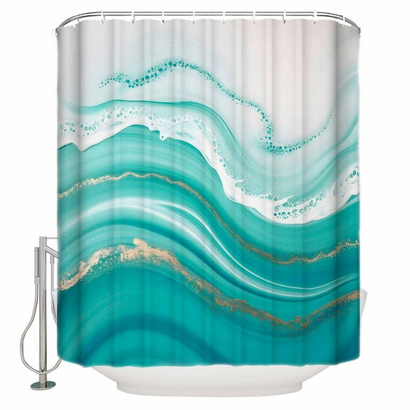 Teal Waves Abstract Bathroom Shower Curtains with 12 Hooks Polyester Waterproof Shower Curtain for Stalls and Bathtubs Gradient Fluid Water Ripple Decorative Bathroom Privacy Curtain 72x72 Inches