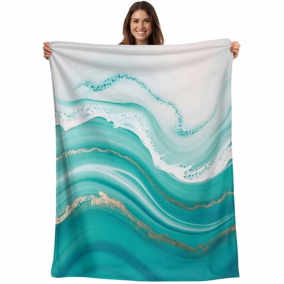 Teal Waves Abstract Blanket Soft Cozy Warm Twin Blanket for Bed, Plush Fuzzy Flannel Fleece Blankets for Sofa, Gradient Fluid Water Ripple Throw Blankets for Couch, Gifts for Men, 60"x80"