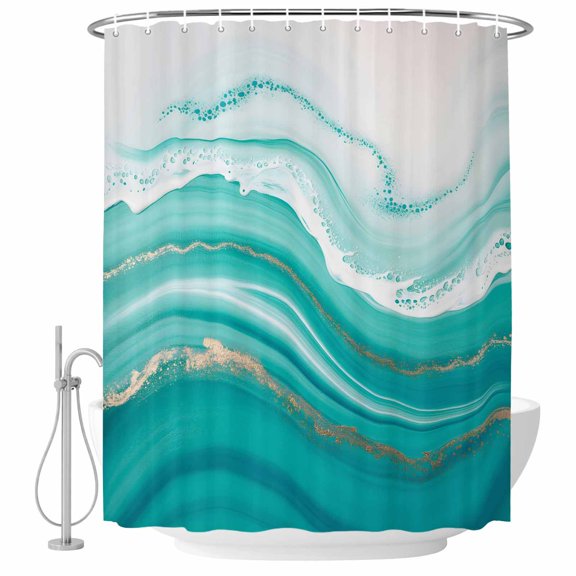 Teal Waves Abstract Shower Curtain, Waterproof Shower Curtains for Bathroom, Gradient Fluid Water Ripple Washable Fabric Bathtub Curtain Set Bath Decor with 12 Hooks 72"x78"