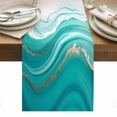 thumbnail image 1 of Teal Waves Abstract Table Runner - 120 Inch Long, Kitchen Dining Table Runner Dresser Scarves, Gradient Fluid Water Ripple Farmhouse Decor for Coffee Tables Wedding Party Banquet, 1 of 8