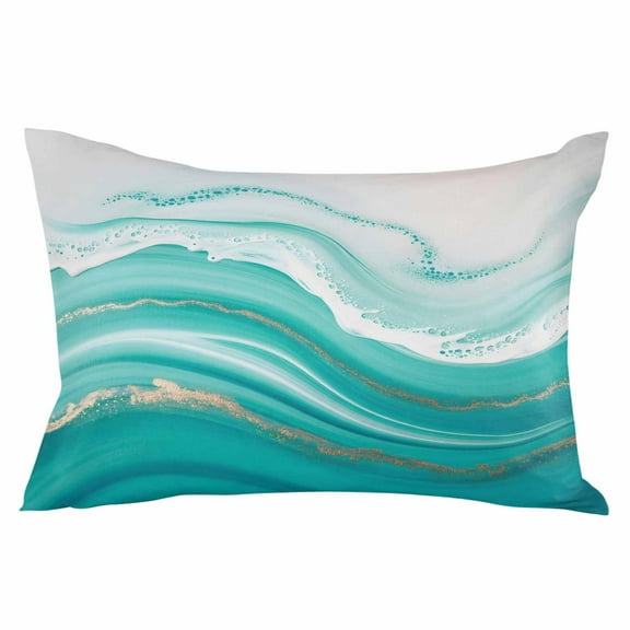 Teal Waves Abstract Throw Pillow Cover 24 x 36 Inch Decorative Pillow Cover Gradient Fluid Water Ripple Lumbar Pillowcase Seasonal Rectangle Cushion Case for Couch Sofa Bed Living Room