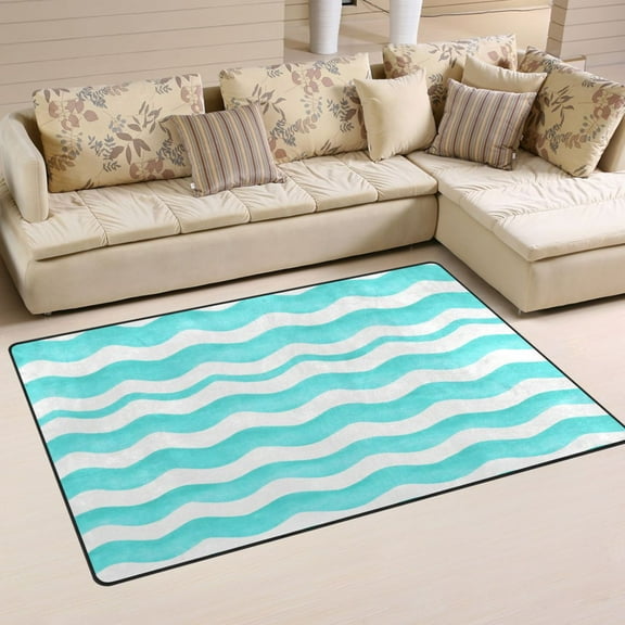 Teal Waves Soft Polyester Area Rug 60''x39'', Non Slip, Memory Foam, Water Absorbent
