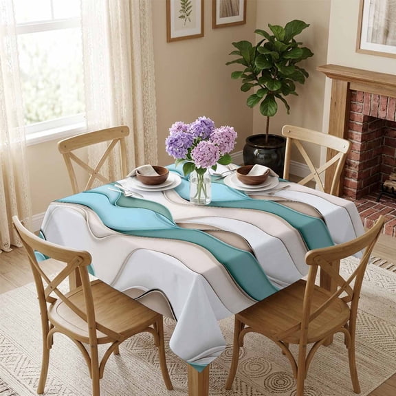Teal Waves Square Tablecloth 54x54 Inch Modern Abstract Waterproof Polyester Tablecloth for Dining Table, Washable Table Cover for Kitchen Dining Room Wedding Decoration,Stain Resistant