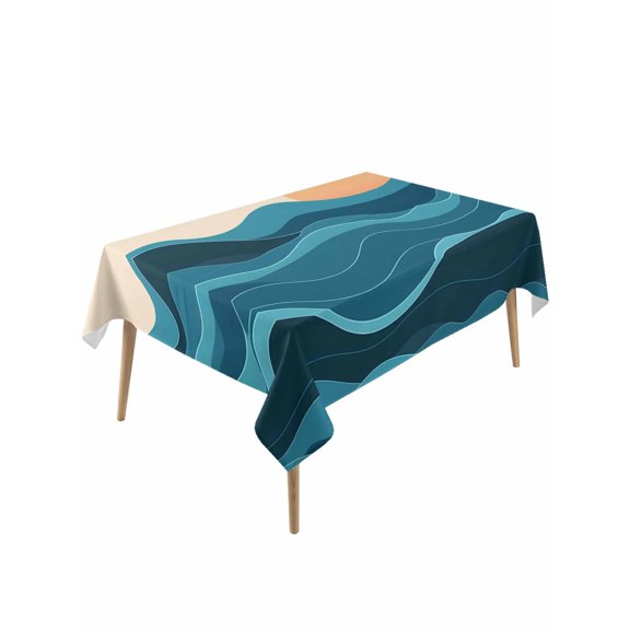Teal Waves Table Cloth, Watercolor Sun Turquoise Ombre Waterproof Tablecloth for Rectangle Tables, Reusable Washable Fabric Table Cover for Restaurant Kitchen Dining Tables 60"x120"