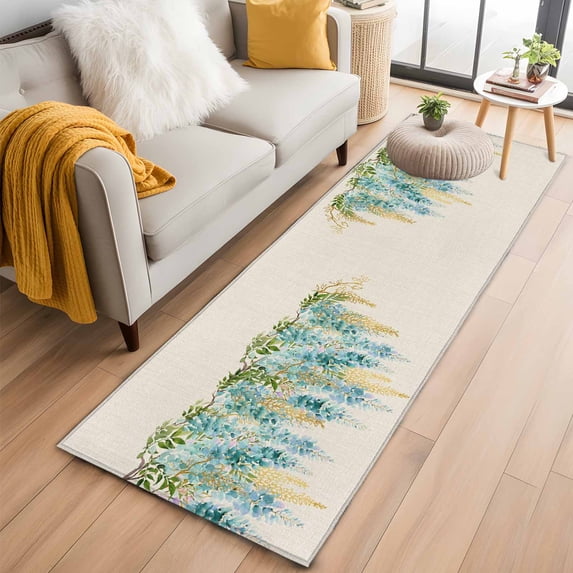 Teal Weeping Floral 2'x6' Runner Rugs for Hallway Kitchen Bedside Non Slip, Spring Summer Pastoral Flowers Rustic Entryway Rug Runners with Rubber Backing, Long Carpet Runner for Laundry Room