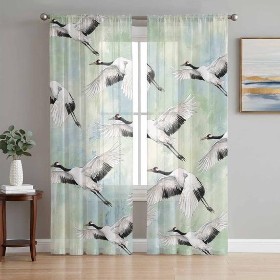 Teal White Birds Sheer Curtains 108 Inches Long 2 Panels Set, Window Sheer Curtains for Living Room/Bedroom, Vintage Animals Farmhouse Retro Art Light Filtering Rod Pocket Curtain 52''x108''x2