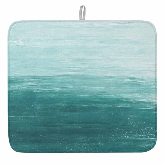 Teal White Brush Stroke Textured Dish Drying Mat, Abstract Modern Absorbent Dish Drying Matt Pad for Kitchen Countertops,Sinks,Dish Drainer Racks, Large 18x24inx1PC,,