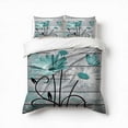 thumbnail image 1 of Teal And White Daisy Flower And Butterfly On Rustic Wood Board Bedding Set 3 Pcs Soft Microfiber Quilt Cover For Bedroom Decor, Comforter Cover With 2 Pillowcase, 1 of 5