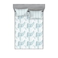 thumbnail image 1 of Teal and White Fitted Sheet & Pillow Sham Set, Pastel Colored Grunge Looking Feathers Flying Bohemian Ethnic, Decorative Printed 6 Piece Bedding Decor Set, Full, Teal Dark Blue White, by Ambesonne, 1 of 3