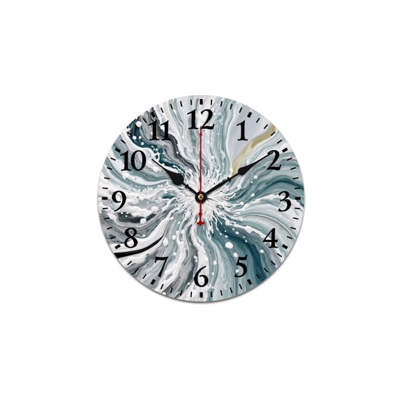 Teal White Fluid Swirl 12 Inch Round Wall Clock, Modern Abstract Decor for Multiple Rooms