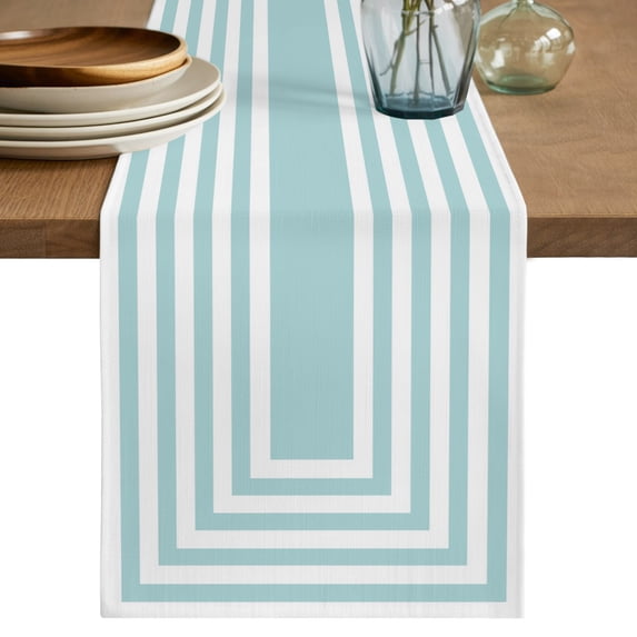 Teal White Geometric Table Runner 70 Inches Long - Square Minimalist Modern Kitchen Dining Burlap Linen Tablerunner for Small/Round/Square/Wedding/Coffee/Dining Table Party Home Décor 13 x 70