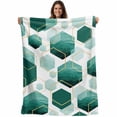thumbnail image 1 of Teal White Gold Geometric Throw Blankets, Modern Abstract Hexagon Pattern Soft Fleece Blanket Decorative for Home Sofa Couch Chair Living Bedroom, 60x80 inches,, 1 of 9