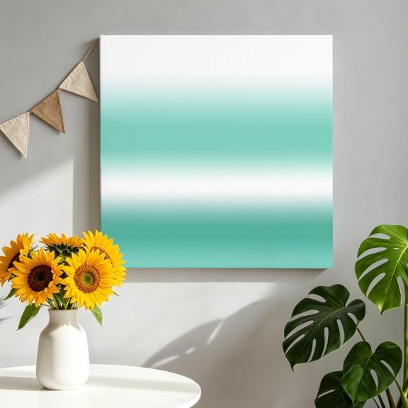 Teal and White Gradient Canvas Wall Art, Minimalist Mint Green Ombre Modern Framed Canvas Wall Decor Picture Print Artwork Decorations for Living Room Office Ready to Hang 8" x 8"