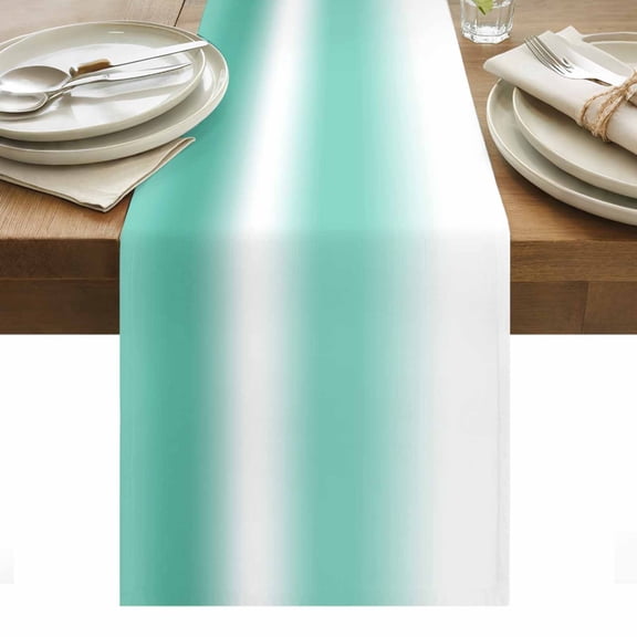 Teal and White Gradient Cotton Linen Table Runner Minimalist Mint Green Ombre Modern Dining Table Runners for Home Decor Party Dining Room Restaurant Kitchen Party 13" x 108"