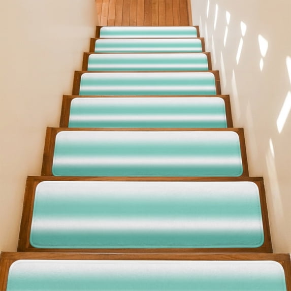 Teal and White Gradient Stair Treads Non Slip for Steps Minimalist Mint Green Ombre Modern 4 Pcs Reusable Adhesive Stair Runner Mats for Dogs Elders Carpet Treads Rugs for Staircase 8x30 In