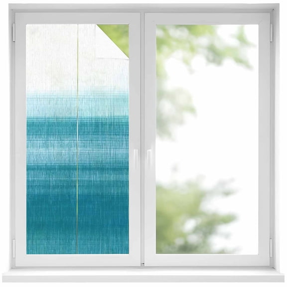 Teal White Gradient Window Privacy Film Abstract Ombre Texture Modern Art Decorative Glass Window Film UV Blocking Static Cling Non-Adhesive Sticker Covering for Home Door 17.7 x 39.3 inches
