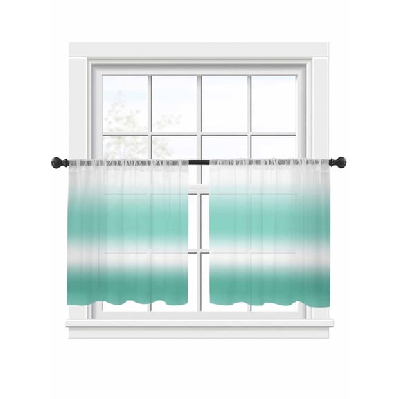 Teal and White Gradient Window Sheer Curtain Minimalist Mint Green Ombre Modern Semi Curtain Sheers Light Filtering Rod Pocket Voile Drapes for Bedroom Kitchen Living Room 52 X 54 Inch, 2 Panels