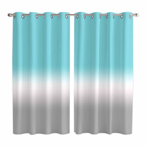 Teal White Grey Ombre Kitchen Curtains 84 Inch Length, Blue Modern Abstract Aesthetics Grommet Top Bedroom Living Room Curtains, Light Filtering Cafe Curtain Drapes 2 Panels Set 104''x84''