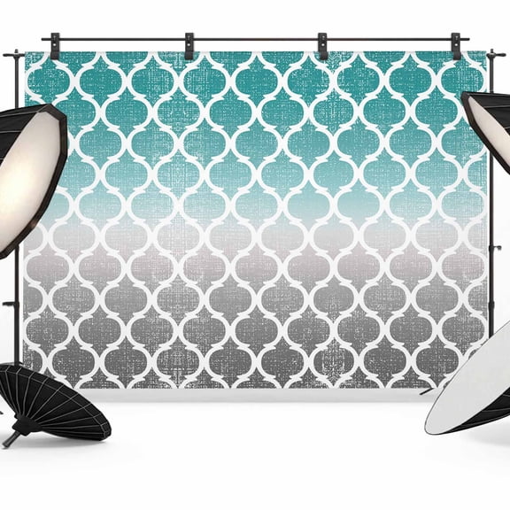 Teal White Grey Ombre Morocco Pattern Backdrop for Photoshoot,Photography Photo Studio Background Wall Backdrop,Modern Moroccan Geometric Back Drop Banner Panel for Portraits Wedding Party 7x5Ft