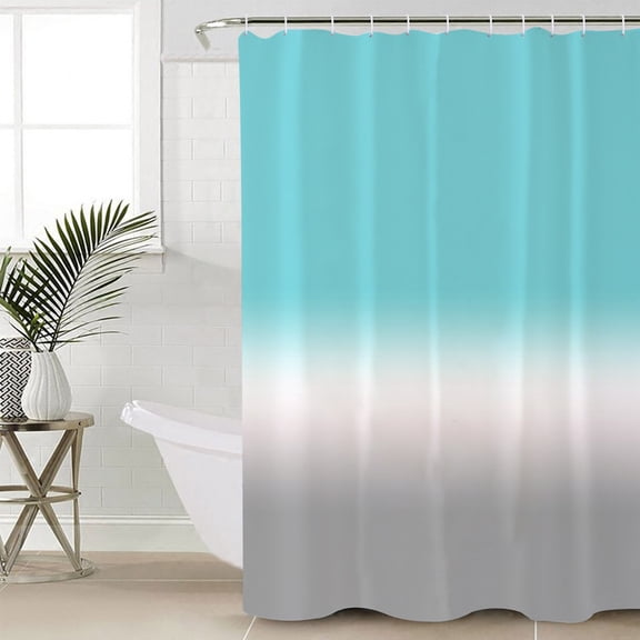 Teal White Grey Ombre Waterproof Fabric Shower Curtain, Blue Modern Abstract Aesthetics Shower Curtain for Bathroom Curtains Bathtubs Hotel Washable Shower Curtains with 12 Hooks Standard 60x72
