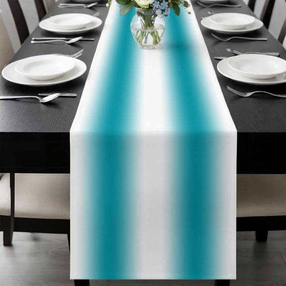 Teal White Ombre Table Runner 70 Inches Long, Modern Abstract Art Farmhouse Gradient Kitchen Coffee Dining Table Decoration for Home Party Birthday Wedding Home Decor 13x70 Inches