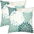 thumbnail image 1 of Teal White Pillow Covers 18x18 Inch Set of 2 Dahlia Floral Decorative Throw Pillows For Couch Geometry Flowers Modern Pillow Cases Farmhouse Decor For Sofa Couch Porch Patio Living Room Outdoor, 1 of 6