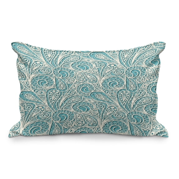 Teal and White Quilted Pillowcover, White Lace Style Pattern Feminine Fashion Romantic Composition Print, Standard King Size Accent Pillow Cover for Bedroom, 36" x 20", Turquoise White, by Ambesonne