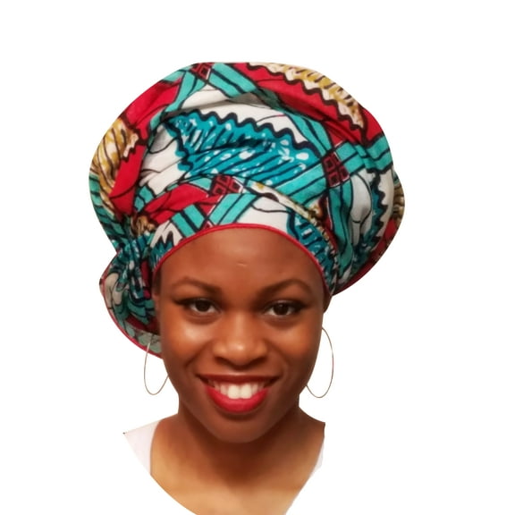 Teal, White, Red African Print Head Wrap One Size