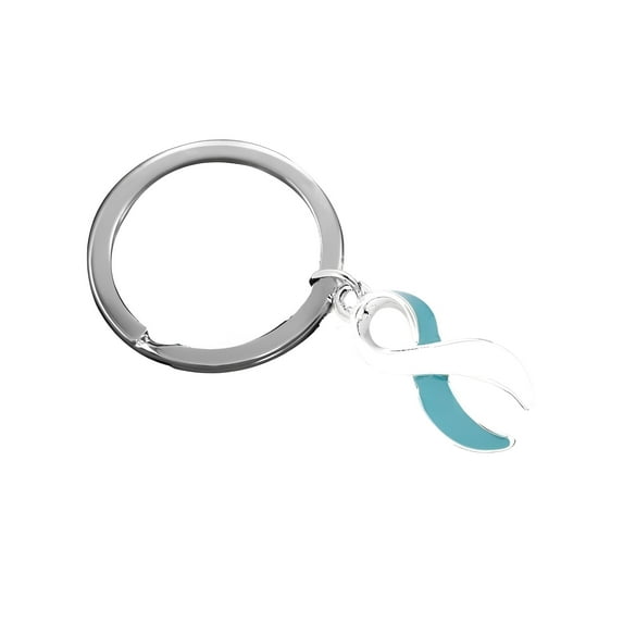 Teal & White Ribbon Split Style Key Chains