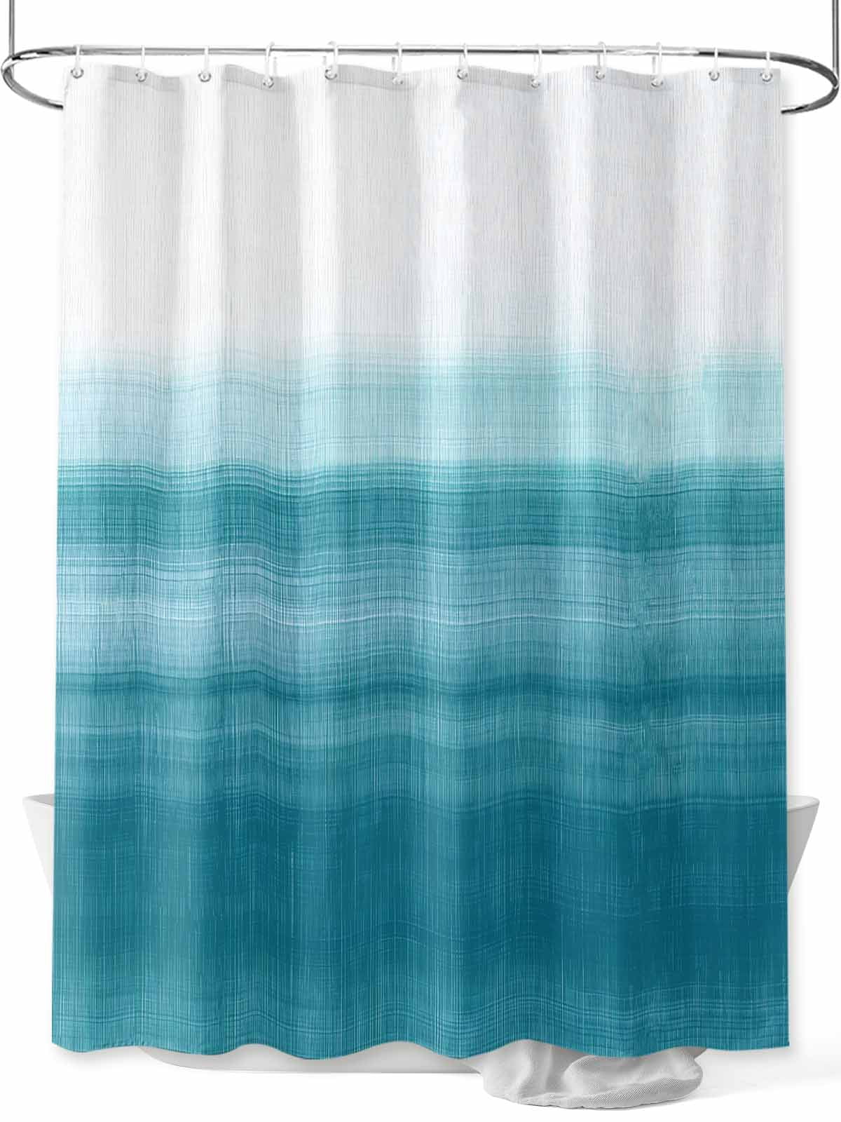 Teal White Shower Curtain, Abstract Brush Stroke Bathroom Decor Curtains Set with Hooks, Waterproof Fabric Home Accessories， Stall 36 X 78 Inch
