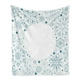 thumbnail image 1 of Teal and White Soft Flannel Fleece Blanket, Christmas Themed Circular Composition with Different Ornamental Snowflakes, Cozy Plush for Indoor and Outdoor Use, 70" x 90", Teal White, by Ambesonne, 1 of 5