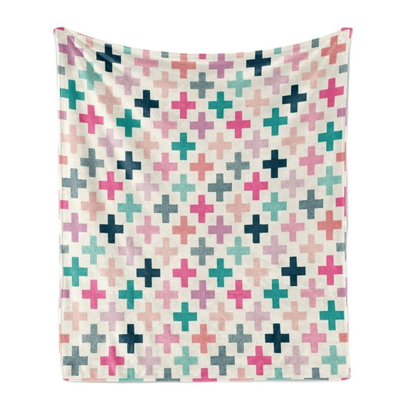 Teal and White Soft Flannel Fleece Throw Blanket, Colorful Geometric Shapes Dotted Design Hipster Feminine Fun Art Graphic, Cozy Plush for Indoor and Outdoor Use, 50" x 70", Multicolor, by Ambesonne