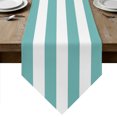 thumbnail image 1 of Teal White Striped Table Runner Linen Burlap Table Runner 72 Inches Long Modern Turquoise Stripes Farmhouse Dresser Scarves for Kitchen Island Coffee Dining Room Party Holiday Decoration 18"x72", 1 of 8