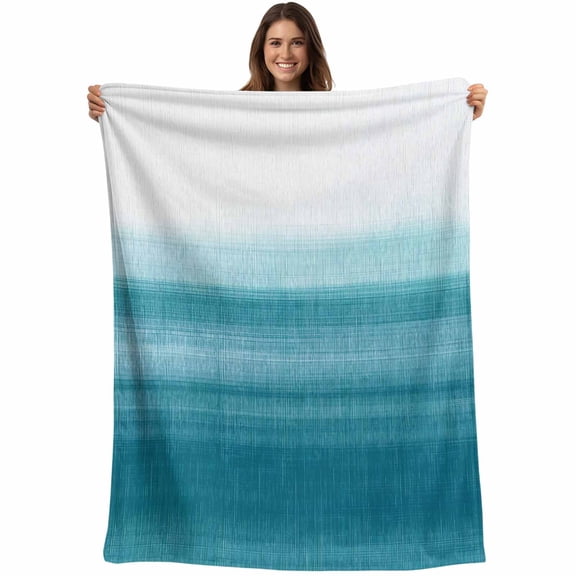 Teal White Throw Blankets, Abstract Brush Stroke Soft Fleece Blanket Decorative for Home Sofa Couch Chair Living Bedroom, 50x60 inches,