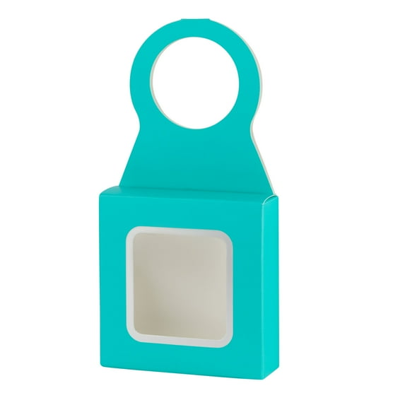 Teal Wine Bottle Gift Box Hanger with Window 24 Pack 3.65" x 1.125" x 3.75"