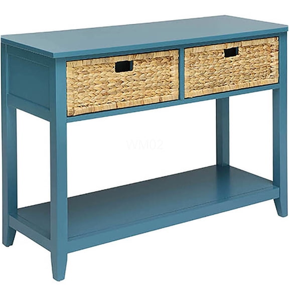 Teal Wood Console Table with 2 Drawers & Shelf for Entryway, Hallway or Living Room