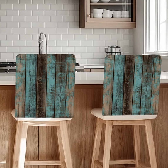 Teal Wood Grain Chair Covers Set of 1 Farmhouse Board Chair Back Covers Stretch Removable Washable Chairs Slipcovers Chair Protector for Dining Room Kitchen Party Decor