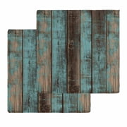 Teal Wood Grain Dish Towels Set, Waffle Weave Kitchen Towels 2 Pieces, Gradient Farm Old Wooden Board Vintage Microfiber Hair Face Bath Tea Towel Absorbent Quick Drying Cleaning Dish Cloths 12"x12"