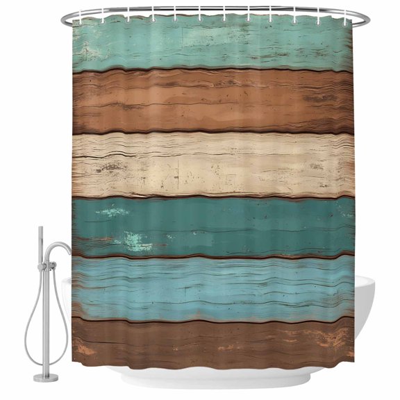 Teal Wood Grain Fabric Shower Curtain Vintage Wooden Washable Shower Curtains for Bathroom, Waterproof Bath Curtain with Hooks Home Decor 36x72in