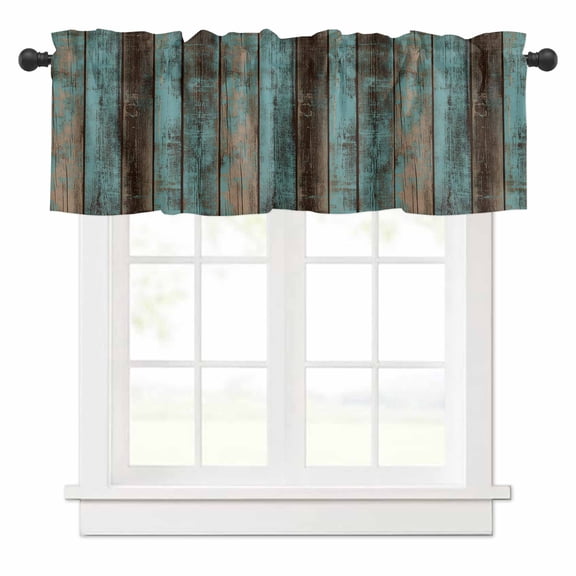 Teal Wood Grain Valances for Windows Farmhouse Board Rod Pocket Curtain Valance Window Treatment Short Curtains for Kitchen Living Room, 60"x14"