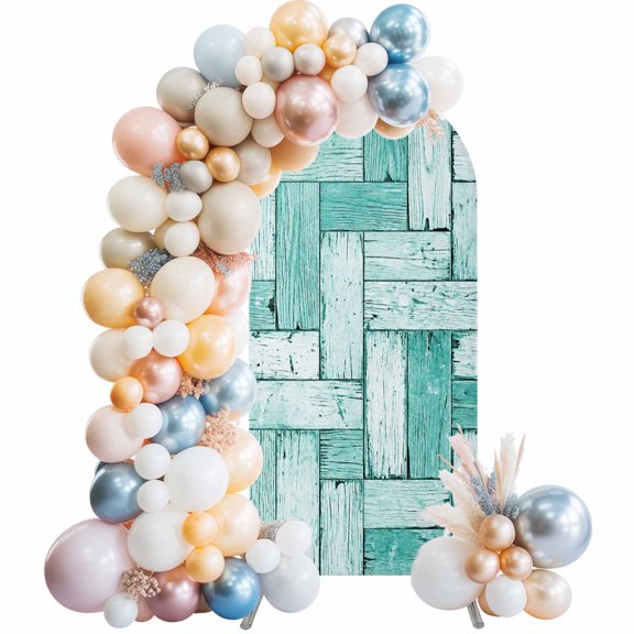 Teal Wood Plank Arch Backdrop Cover 4 FT Modern Coastal Aqua Wood Grain Stretchy Elastic Arch Stand Covers Spandex Arched Background Birthday Wedding Party Decoration (No Stand)